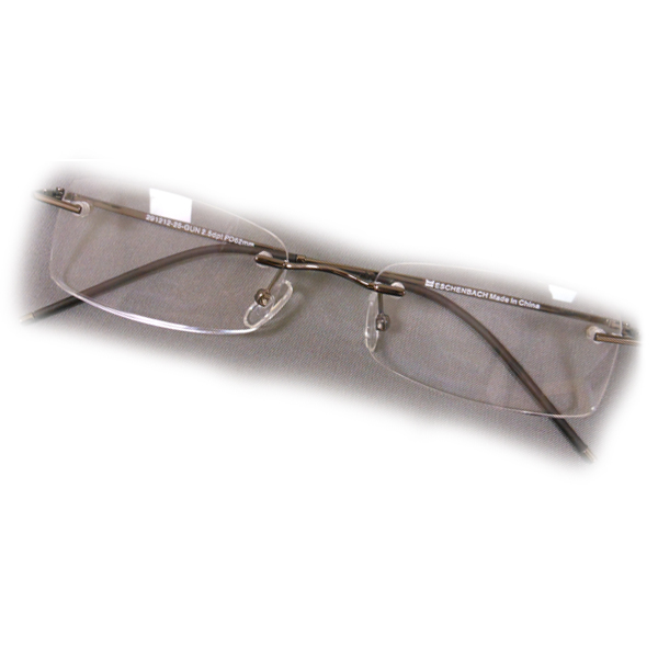 +1 Diopter Eschenbach Rimless Reading Glasses - Gun Metal Rectangle - Click Image to Close